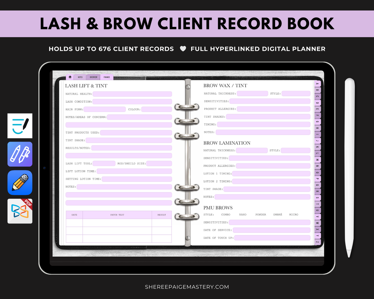 Lash & Brow Client Record Book - Digital