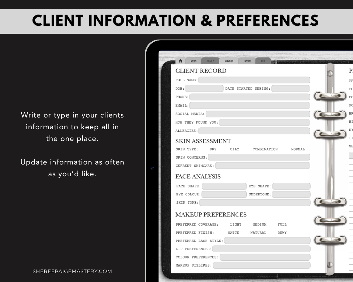Makeup Artist Client Record Book - Digital