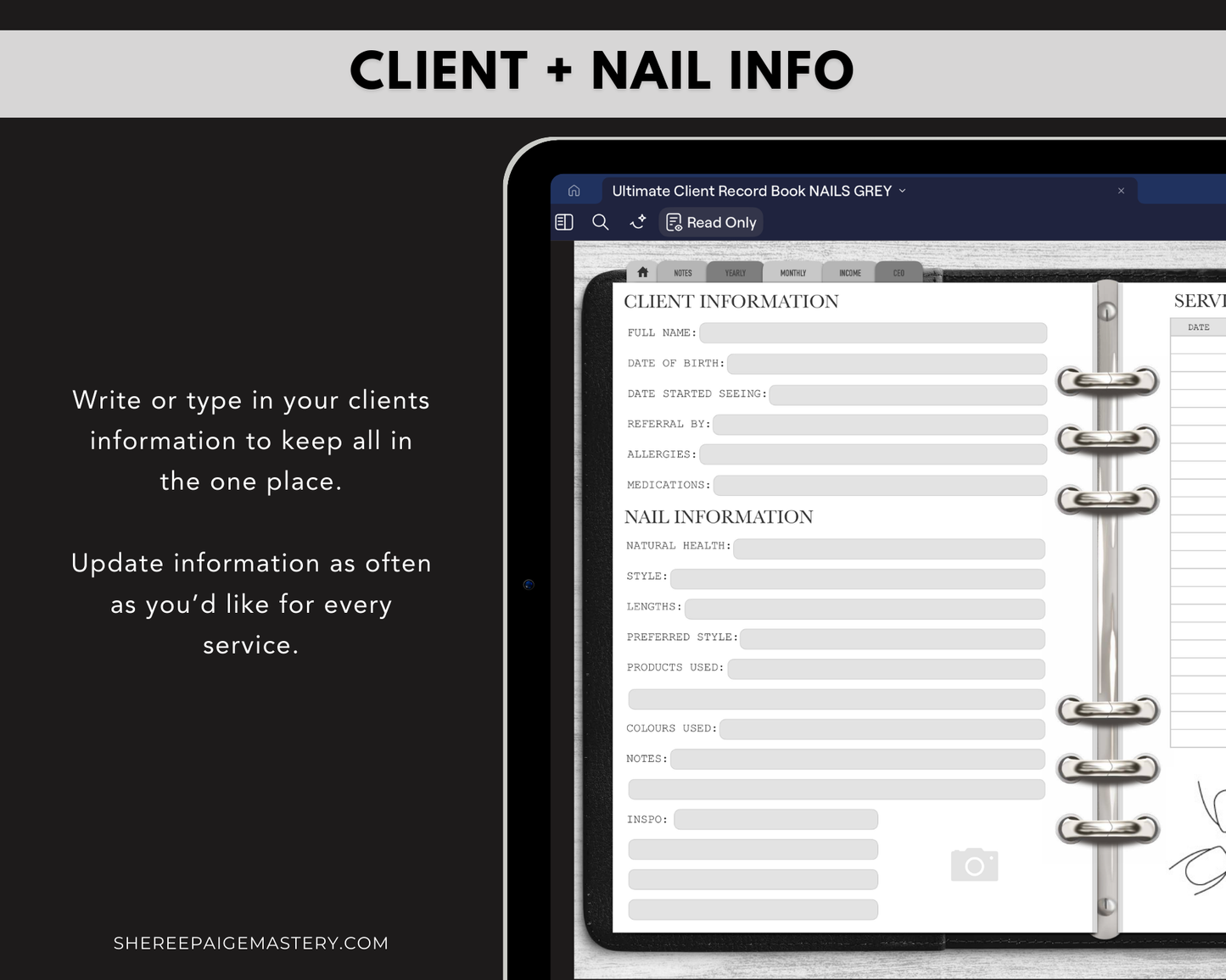 Ultimate Nail Client Record Book - Digital