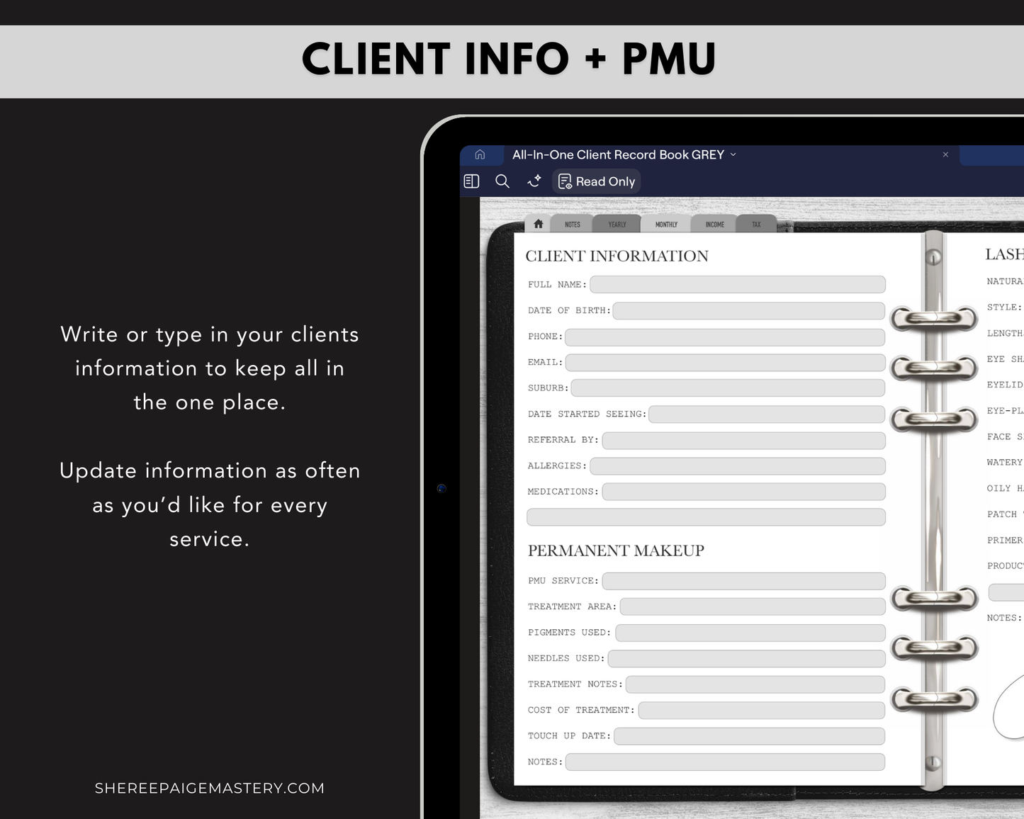 All-In-One Beauty Client Record Book - Digital