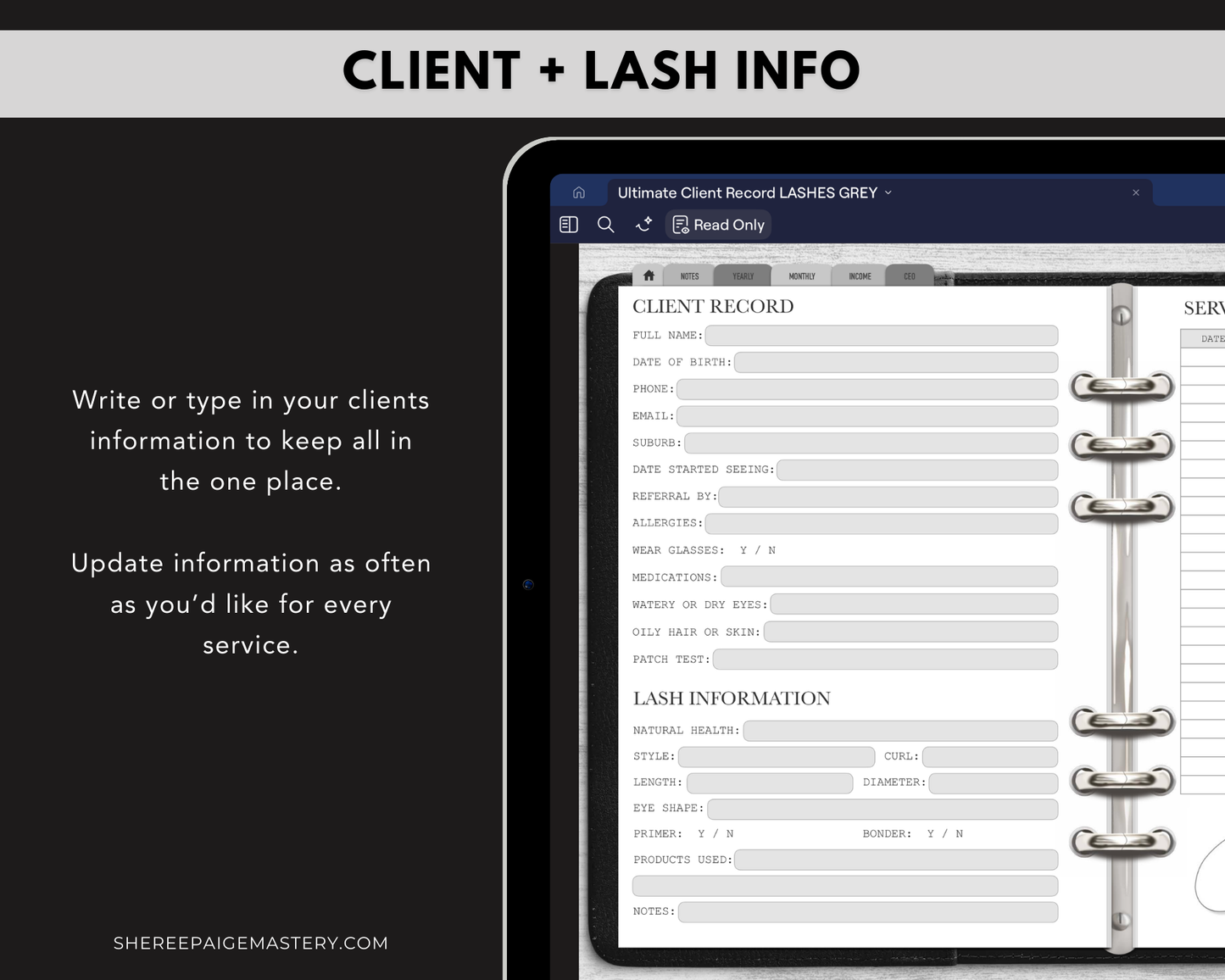 Ultimate Lash Extension Client Record Book - Digital