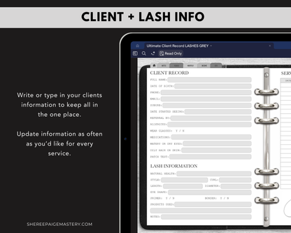 Ultimate Lash Extension Client Record Book - Digital