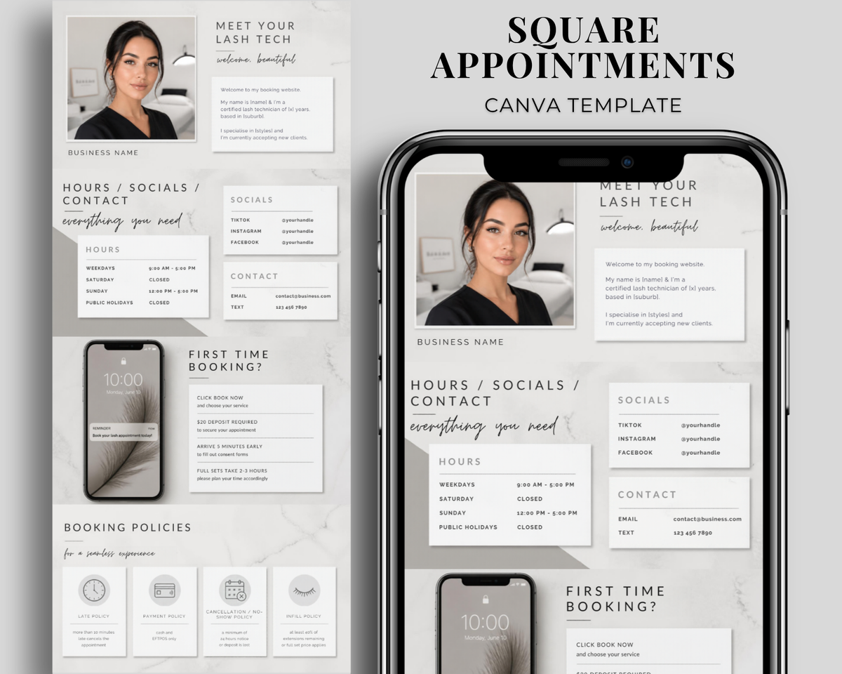 Square Appointments / Acuity Scheduling - Canva Template - Soft Grey