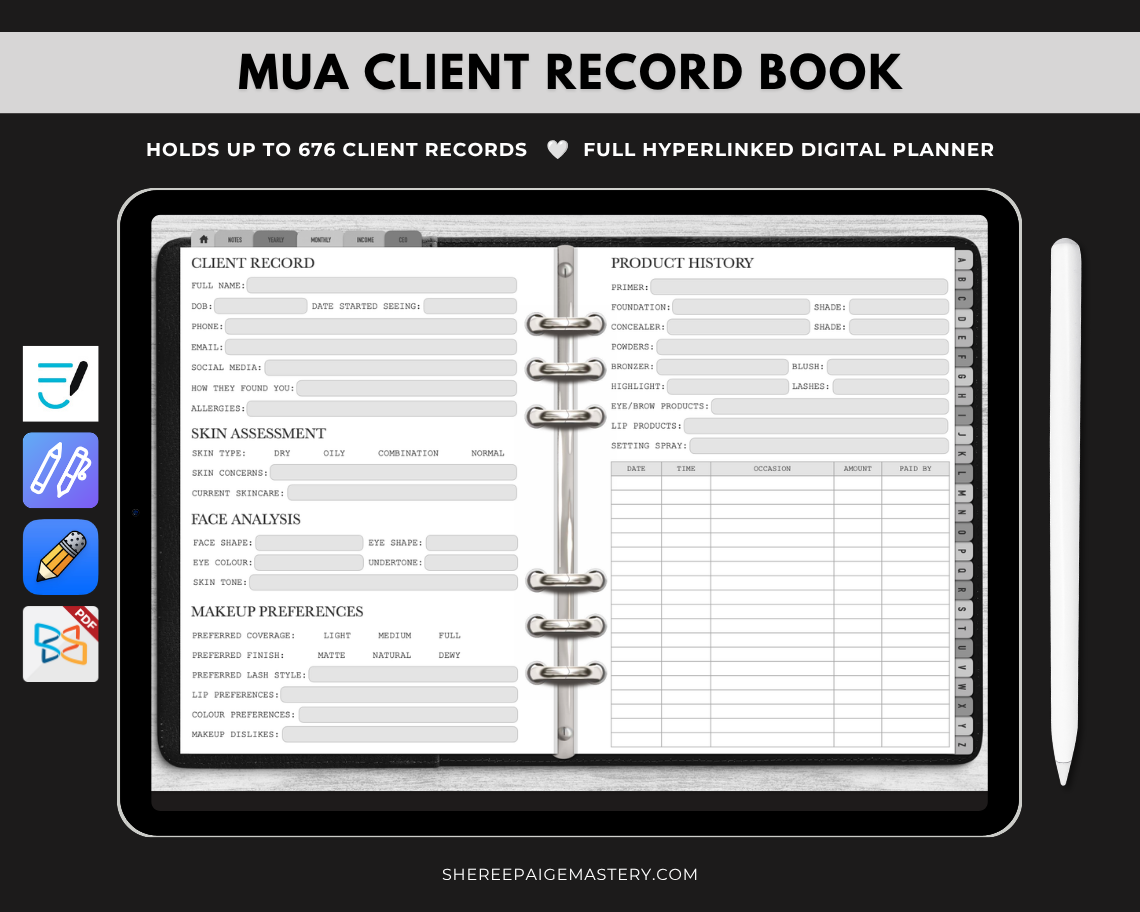 Makeup Artist Client Record Book - Digital