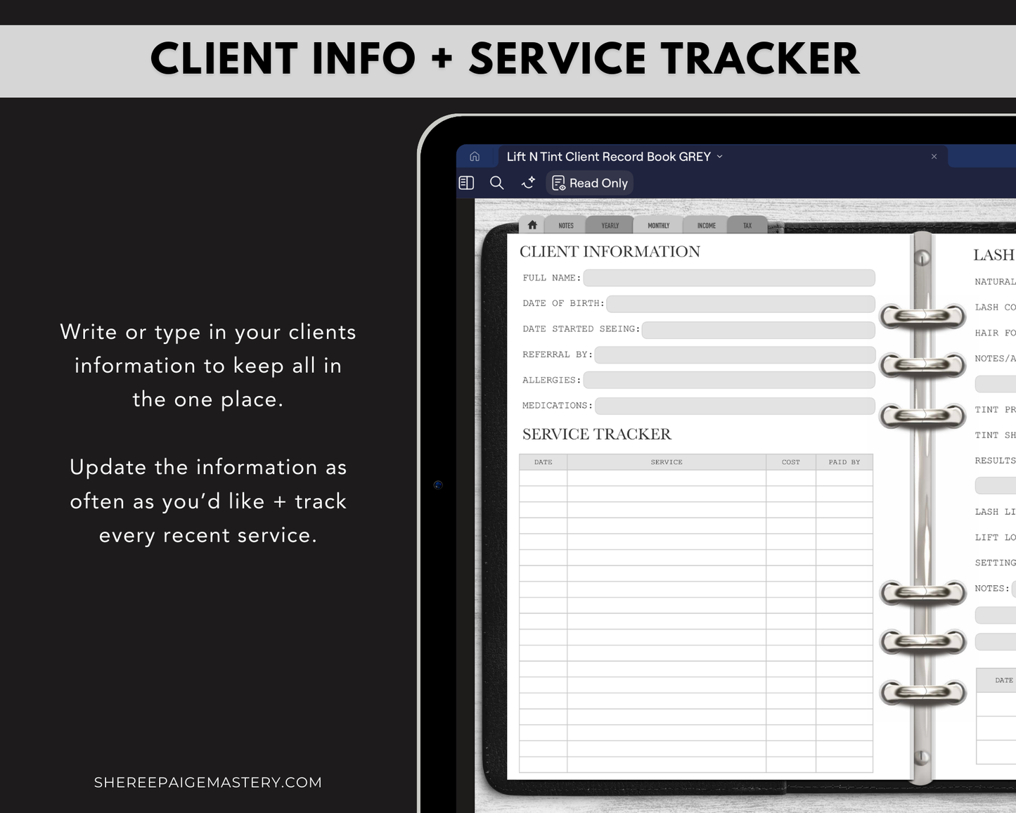 Lash Lift & Tint Client Record Book - Digital