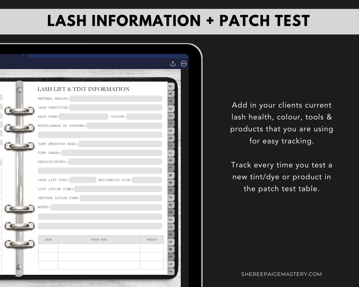 Lash Lift & Tint Client Record Book - Digital
