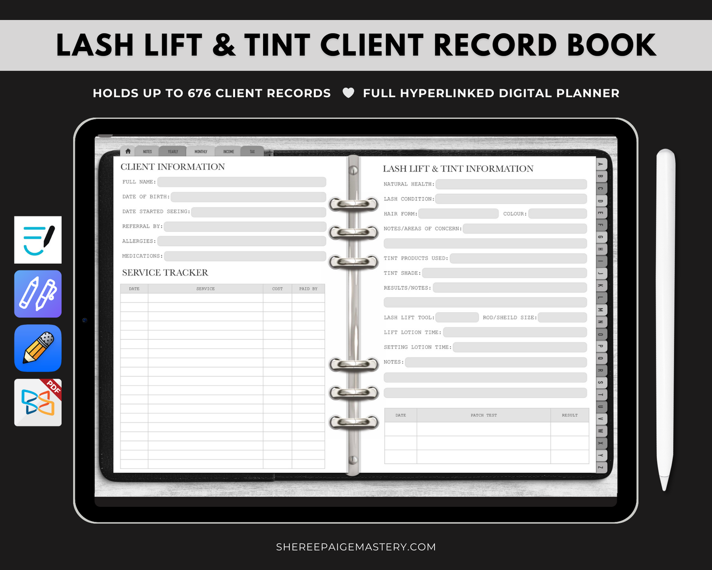 Lash Lift & Tint Client Record Book - Digital