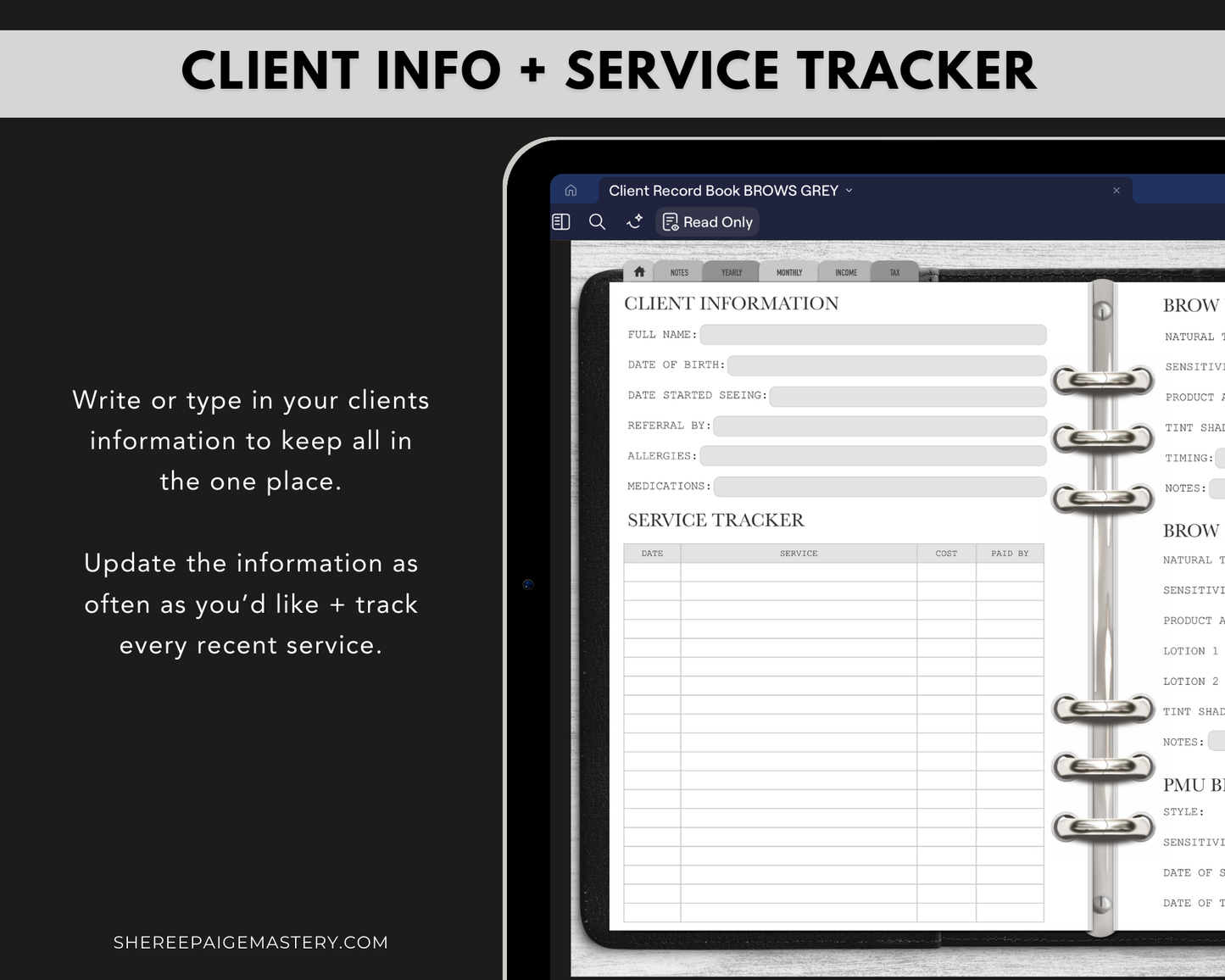 Brow Tech Client Record Book - Digital