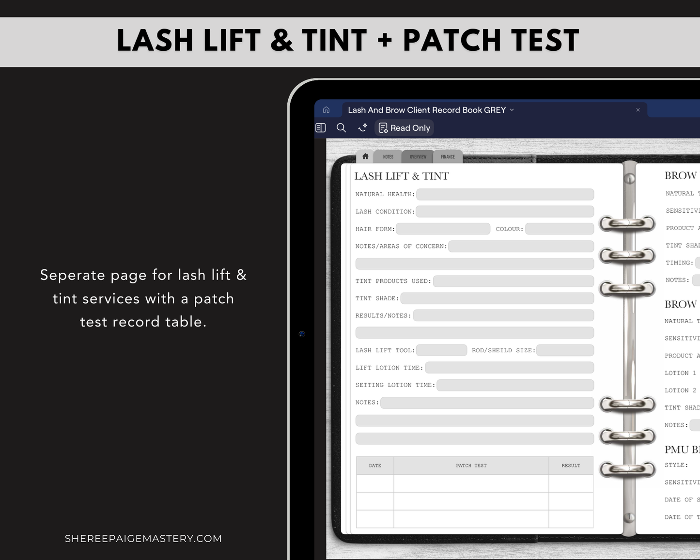 Lash & Brow Client Record Book - Digital