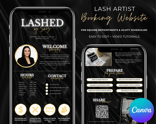 Lash Artist Square/Acuity Booking Website - Canva Template