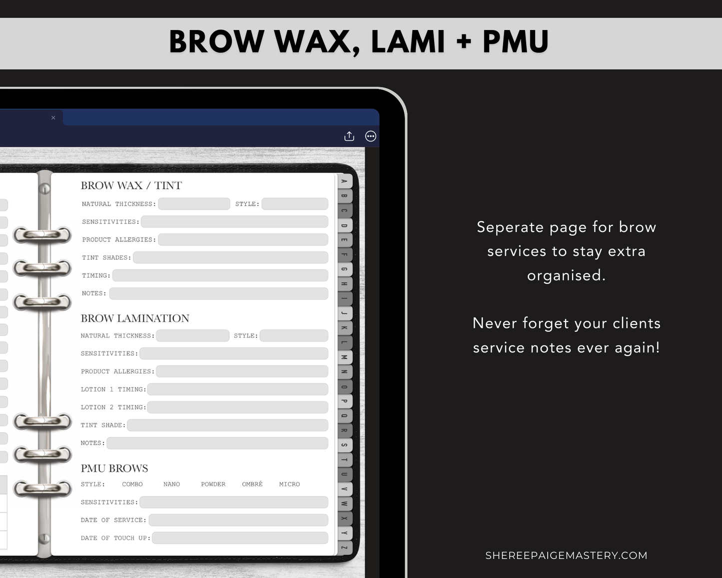 Lash & Brow Client Record Book - Digital