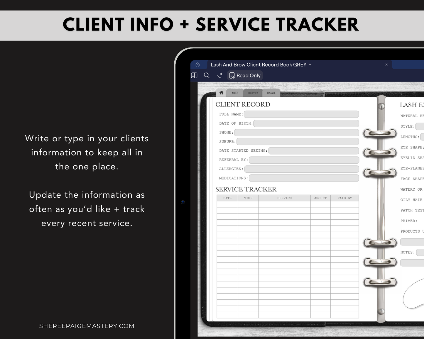 Lash & Brow Client Record Book - Digital