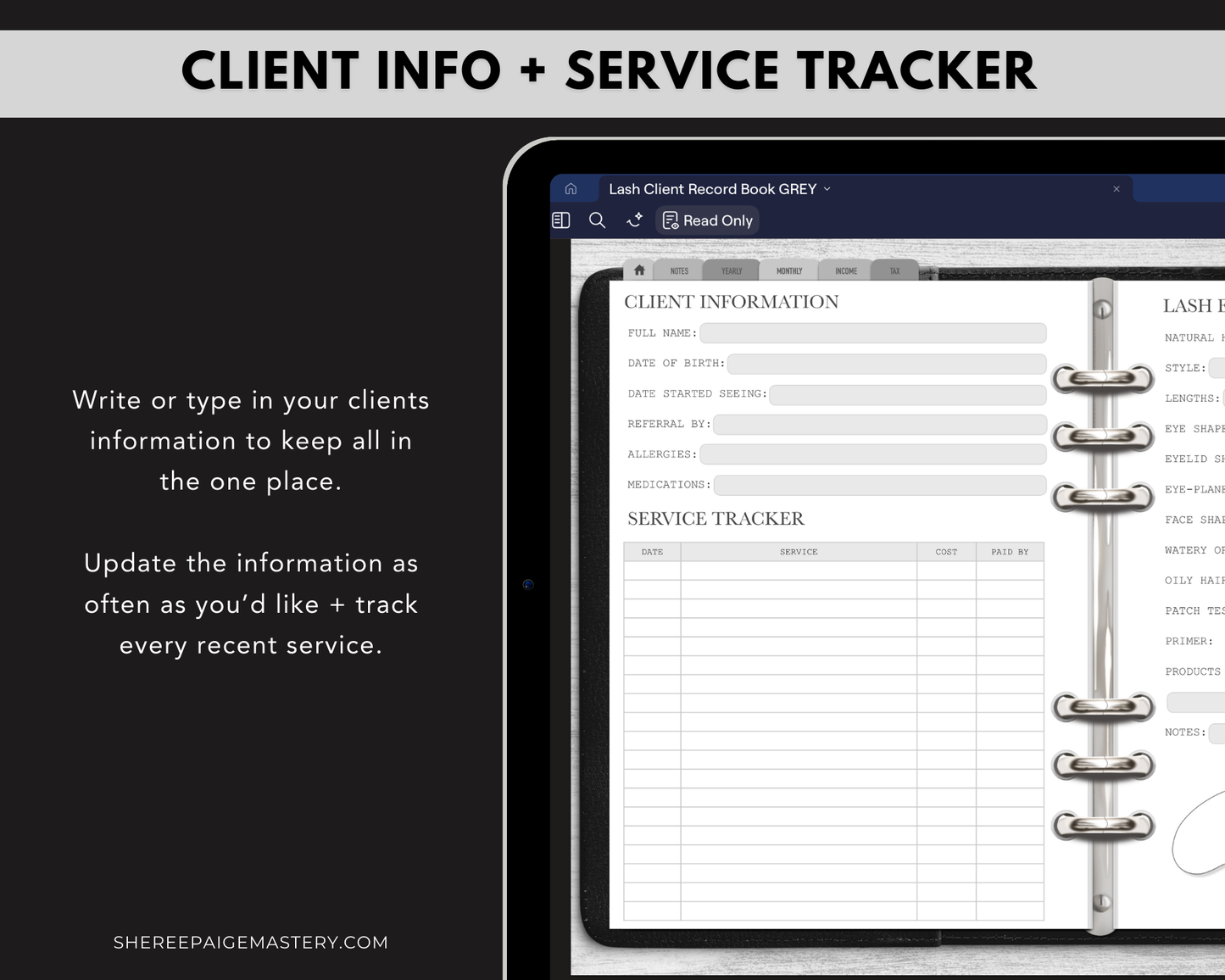 Lash Extension Client Record Book - Digital
