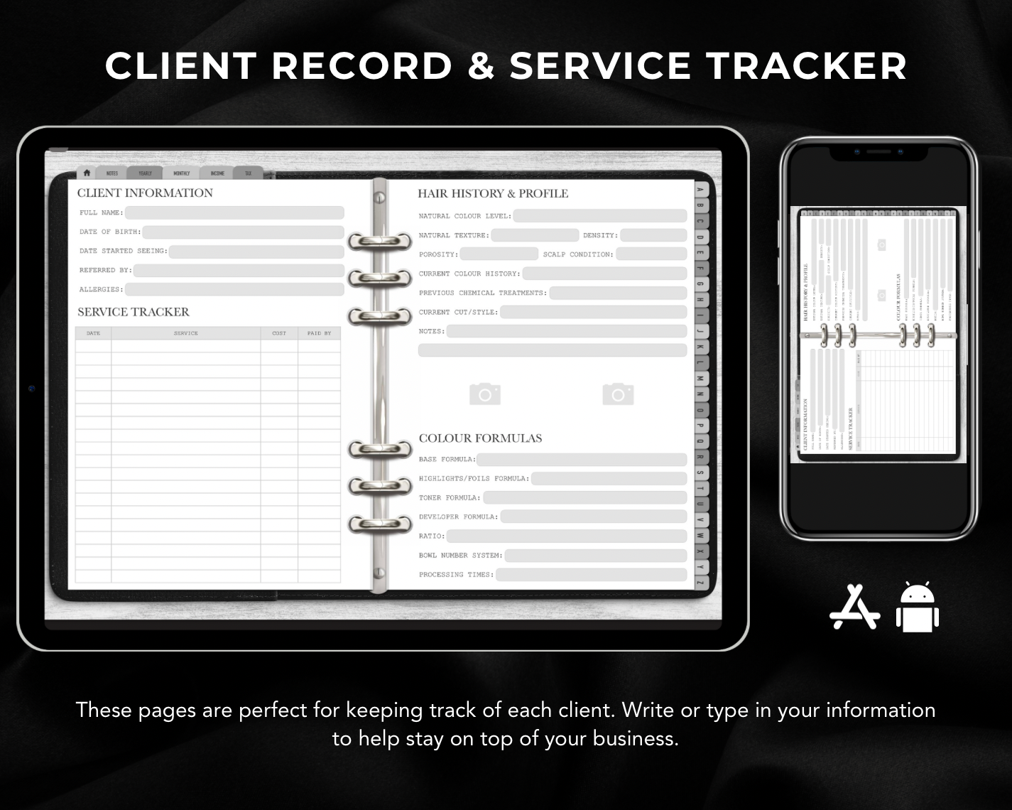Hair Stylist Client Record Book - Digital