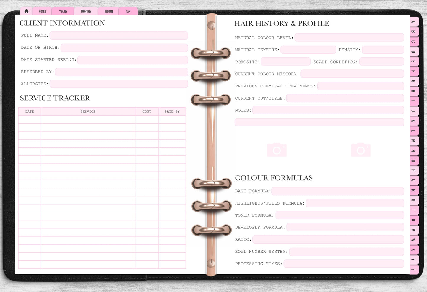 Hair Stylist Client Record Book - Digital