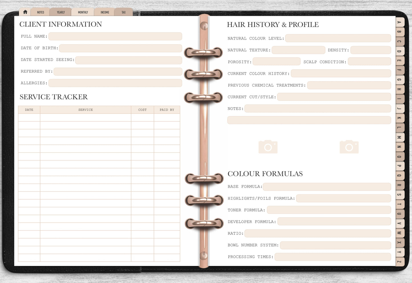 Hair Stylist Client Record Book - Digital