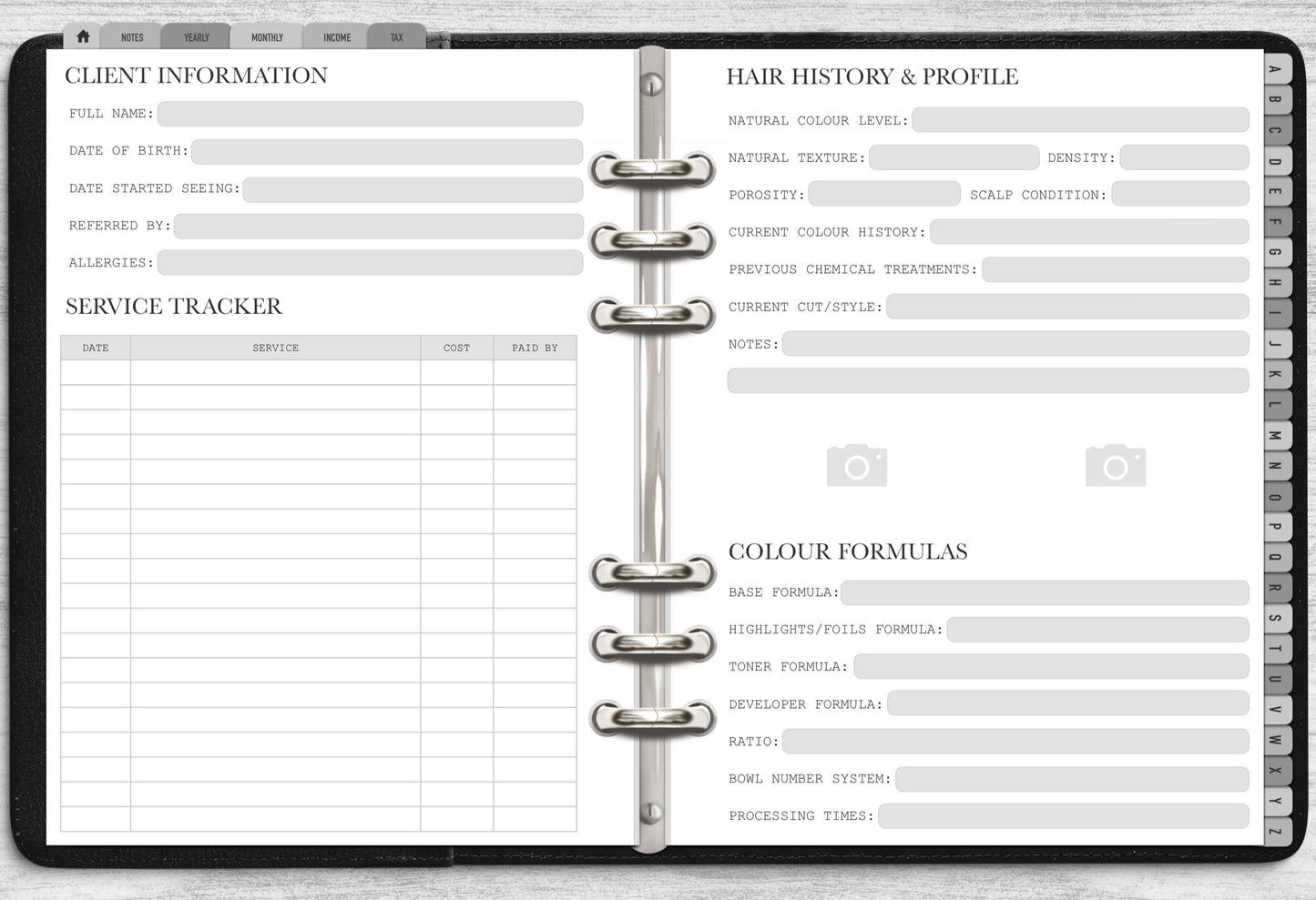 Hair Stylist Client Record Book - Digital